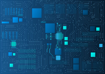 circuit board electronic or electrical line on blue engineering technology concept vector background