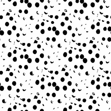 Vector Round Brush Seamless Pattern Grange Circle. Dot Spot Minimalist Geometric Design in Black Color with Dots and Spots. Modern Grung Collage Background for kids fabric
