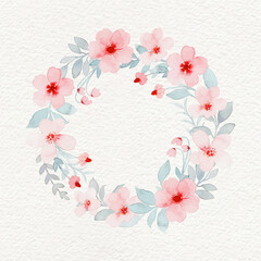 Pink flower wreath with watercolor