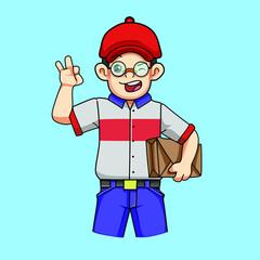 Courier Delivery Logistics Okay Mascot, Cartoon Art Vector Illustration