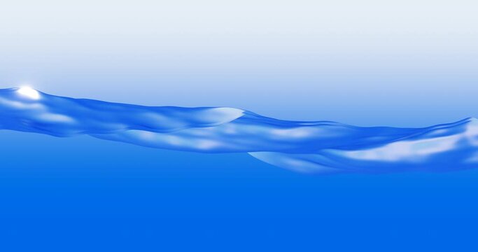 Loopable: Abstract animated background with waves on blue liquid surface and sun glare.