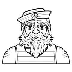 sailor avatar with beard and whistle. comic, outline, monochrome.