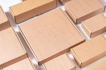 Lot of flat brown cardboard boxes