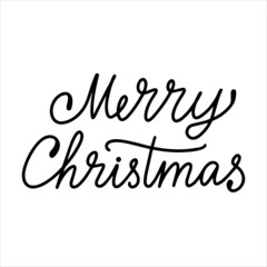 Merry Christmas modern brush calligraphy black and white typography vector illustration for poster print, postcard, poster, banner, logo, sign, sticker, blog