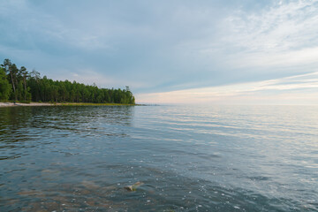 Picturesque view of Lake Baikal in southern Siberia, Russia. Baikal lake summer landscape view.