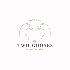Vector design linear template logo or emblem - farm gooses. Abstract symbol for meat shop or butchery.