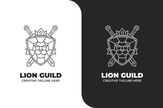 Lion Shiled Emblem Monoline Logo