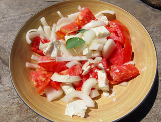 Salade tomates mozzarella et oignons doux, Cévennes