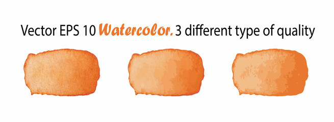 Vector Watercolor Stripes Illustration isolated on white background. Orange Color Brush Stripe in three different type of quality