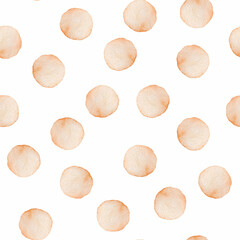 Hand Painted Brush Polka Dot Seamless Watercolor Pattern. Abstract watercolour Round Circles in Orange Color. Artistic Design for Fabric and Background