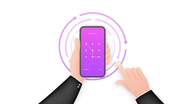Screen lock authentication password smartphone background template. Illustration of phone ID recognition screenlock password. Motion graphics