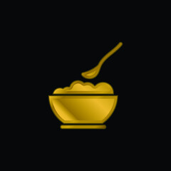 Baby Food gold plated metalic icon or logo vector