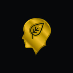 Bald Head With Leaf gold plated metalic icon or logo vector