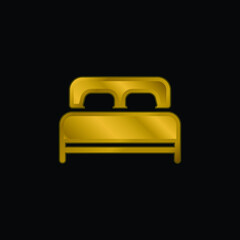 Bed gold plated metalic icon or logo vector