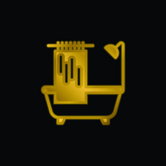 Bathtub gold plated metalic icon or logo vector