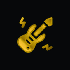 Bass Guitar gold plated metalic icon or logo vector