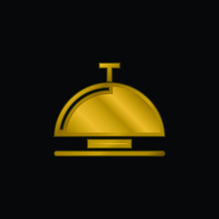 Bell gold plated metalic icon or logo vector