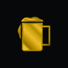 Beer gold plated metalic icon or logo vector