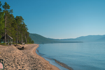 Picturesque view of Lake Baikal in southern Siberia, Russia. Baikal lake summer landscape view.