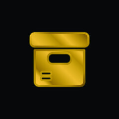 Box gold plated metalic icon or logo vector
