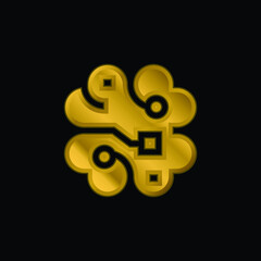 Brain gold plated metalic icon or logo vector