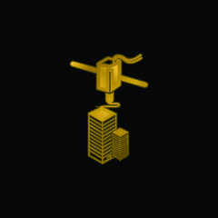 3d Printer Printing gold plated metalic icon or logo vector