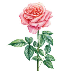 Rose on isolated white background, watercolor illustration, beautiful flower