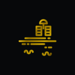 Beach gold plated metalic icon or logo vector
