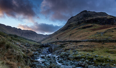 The view from Scafell Pike - England's highest peak at 3,209ft, looking across the peaks of the Lake District, Cumbria, England.

