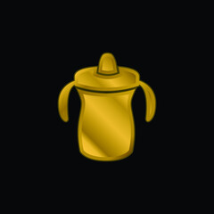 Baby Training Bottle Variant gold plated metalic icon or logo vector