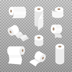 Toilet paper roll set. Use for bathroom, kitchen. Modern icons in a trendy flat style. Vector illustration.