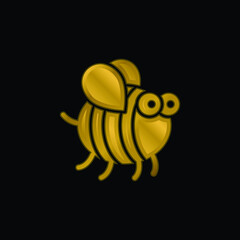 Bee gold plated metalic icon or logo vector