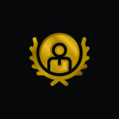 Award gold plated metalic icon or logo vector