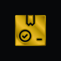 Box gold plated metalic icon or logo vector