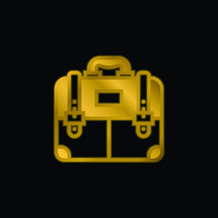 Briefcase gold plated metalic icon or logo vector