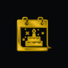 Birthday gold plated metalic icon or logo vector