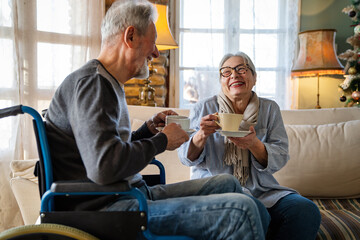 Romantic senior happy couple relaxing together at home. Mature people family love concept