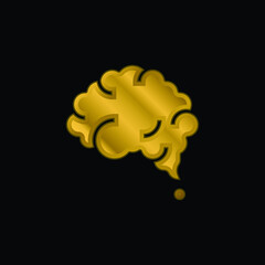 Brain gold plated metalic icon or logo vector