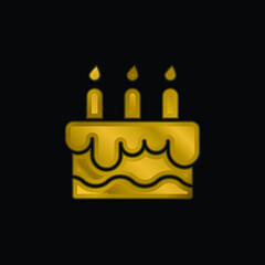 Birthday Cake gold plated metalic icon or logo vector