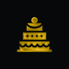 Birthday Cake gold plated metalic icon or logo vector