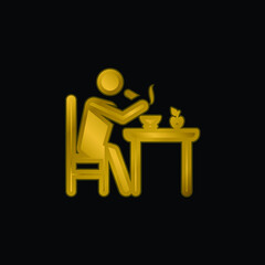 Breakfast gold plated metalic icon or logo vector