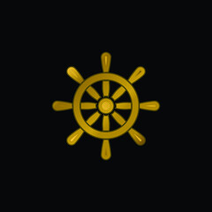 Boat Wheel Control Tool gold plated metalic icon or logo vector