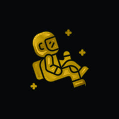 Astronaut gold plated metalic icon or logo vector