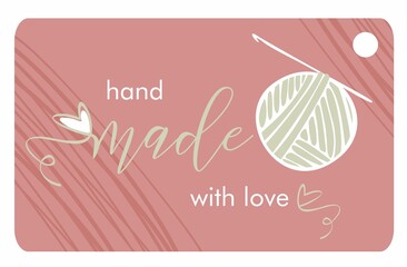 Handmade, hobby and knitting theme. Hand-drawn vector logo template with a crochet, heart shape logo images.