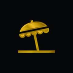 Beach Umbrella gold plated metalic icon or logo vector
