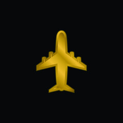 Aeroplane gold plated metalic icon or logo vector