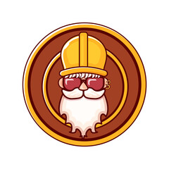 Worker man icon with orange helmet and beard isolated on white background. 1 may Labor day icon or sign with funky man