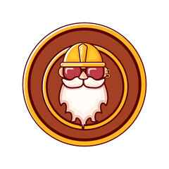 Worker man icon with orange helmet and beard isolated on white background. 1 may Labor day icon or sign with funky man