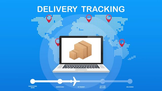 Parcel tracking website. Online package tracking. Motion graphics