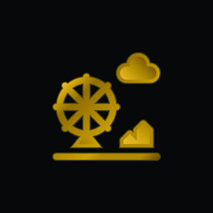 Amusement Park gold plated metalic icon or logo vector